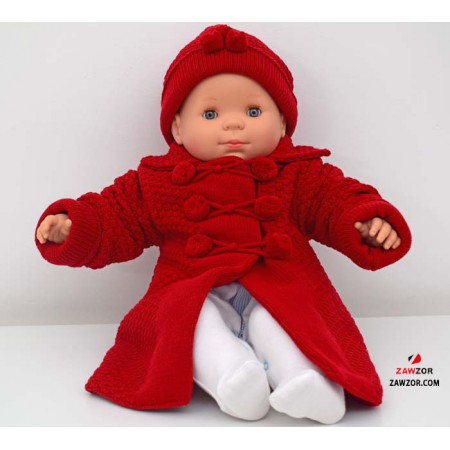 Baby Girls Red Knitted Coat And Hat 