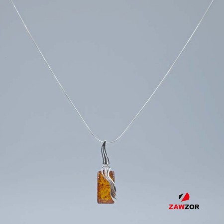 Amber Silver Pendant And Chain 