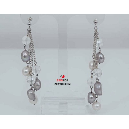 Cultured Pearl And Clear Quartz Dangle Earrings 