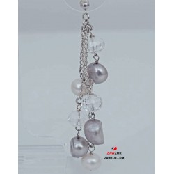 Cultured Pearl And Clear Quartz Dangle Earrings 