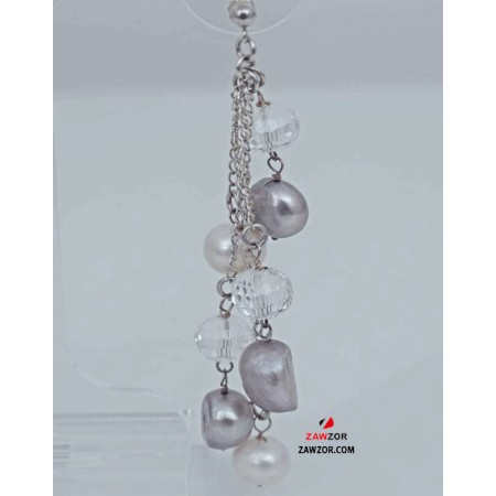 Cultured Pearl And Clear Quartz Dangle Earrings 