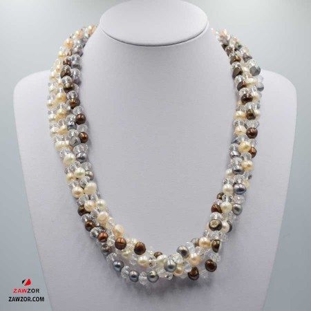 Cultured Pearl And Crystal Necklace 