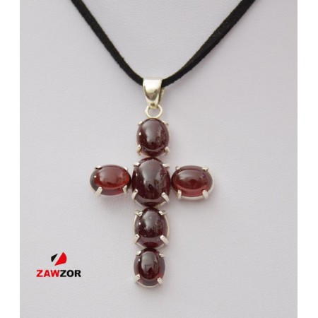 Garnet Silver Cross Pendant 