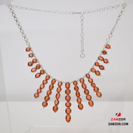 Hessonite Garnet Silver Necklace 