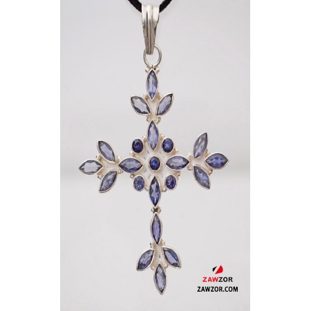 Iolite Silver Cross Pendant Iolite Silver Cross Pendant