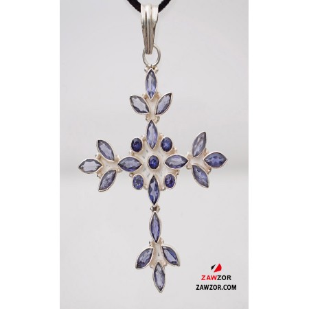 Iolite Silver Cross Pendant 