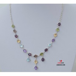 Multi Gemstone Silver Necklace 