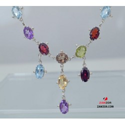 Multi Gemstone Silver Necklace 