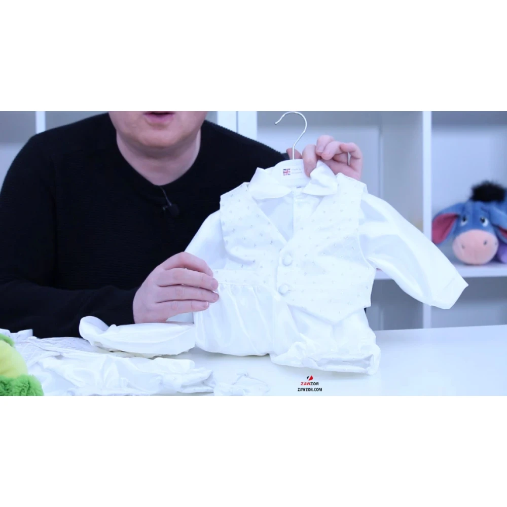 Boys Satin Christening Romper Suit And Hat 