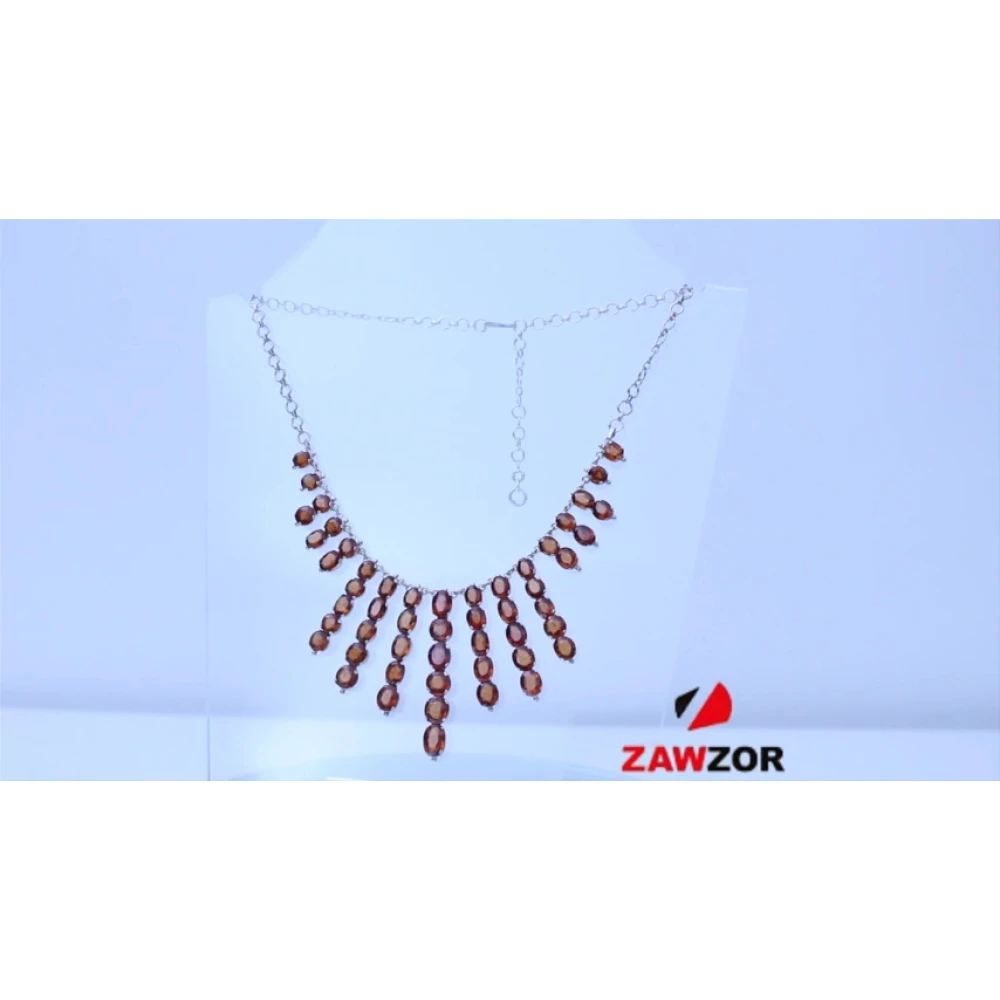 Hessonite Garnet Silver Necklace 