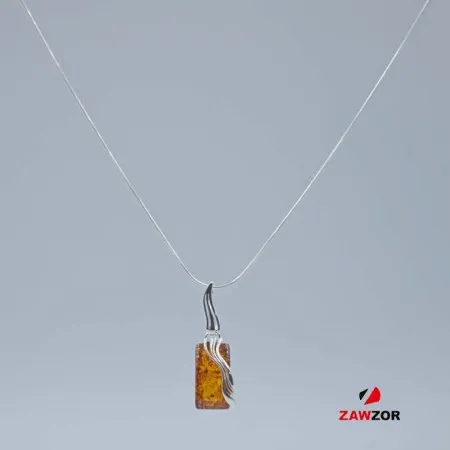 Amber Silver Pendant And Chain 