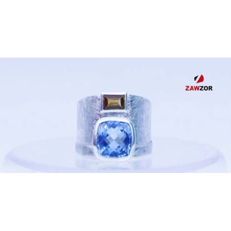 Blue Topaz And Citrine Silver Ring 