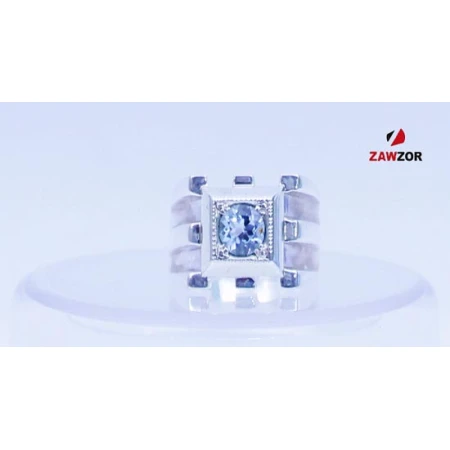 Blue Topaz Art Deco Silver Ring 