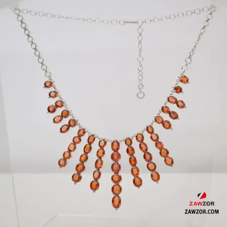 Hessonite Garnet Silver Necklace 