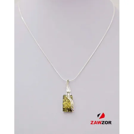 Silver Amber Pendant And  Chain 